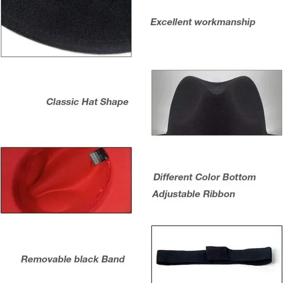 Trendy Fedora Hats for Men & Women Wide Brim Felt Hat Dress Panama Hat Two Tone